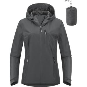 imageOutdoor Ventures Packable Rain Jacket Women Lightweight Waterproof Raincoat with Hood Cycling Bike JacketPlain Grey