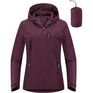 imageOutdoor Ventures Packable Rain Jacket Women Lightweight Waterproof Raincoat with Hood Cycling Bike JacketWine Red