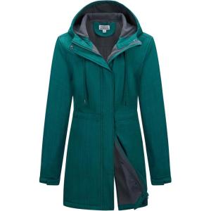 imageOutdoor Ventures Womens Lightweight Waterproof Fleece Lined Hooded Softshell Rain Jacket Warm Windbreaker Long CoatGreen Check