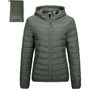 imageOutdoor Ventures Womens Packable Lightweight FullZip Puffer Jacket with Hood Quilted Winter CoatArmy Greenfold in Pocket