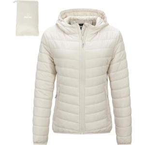 imageOutdoor Ventures Womens Packable Lightweight FullZip Puffer Jacket with Hood Quilted Winter CoatBeigefold in Pocket