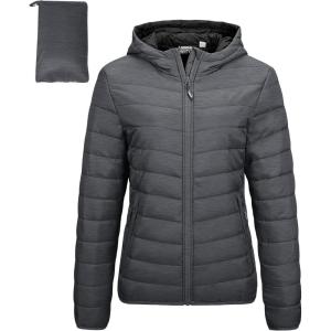 imageOutdoor Ventures Womens Packable Lightweight FullZip Puffer Jacket with Hood Quilted Winter CoatDark Grey Heatherfold in Pocket