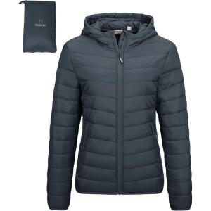 imageOutdoor Ventures Womens Packable Lightweight FullZip Puffer Jacket with Hood Quilted Winter CoatDark Greyfold in Pocket