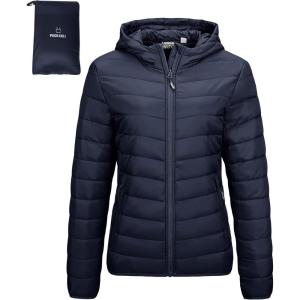 imageOutdoor Ventures Womens Packable Lightweight FullZip Puffer Jacket with Hood Quilted Winter CoatDeep Bluefold in Pocket