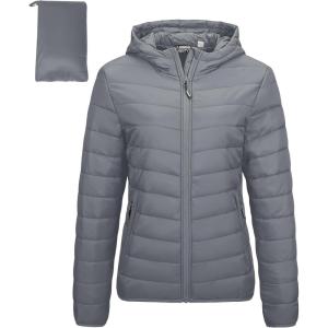 imageOutdoor Ventures Womens Packable Lightweight FullZip Puffer Jacket with Hood Quilted Winter CoatFoggy Grayfold in Pocket