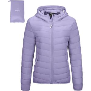 imageOutdoor Ventures Womens Packable Lightweight FullZip Puffer Jacket with Hood Quilted Winter CoatLavenderfold in Pocket