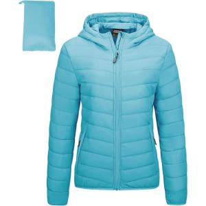 imageOutdoor Ventures Womens Packable Lightweight FullZip Puffer Jacket with Hood Quilted Winter CoatLight Bluefold in Pocket