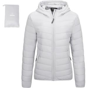 imageOutdoor Ventures Womens Packable Lightweight FullZip Puffer Jacket with Hood Quilted Winter CoatLight Greyfold in Pocket