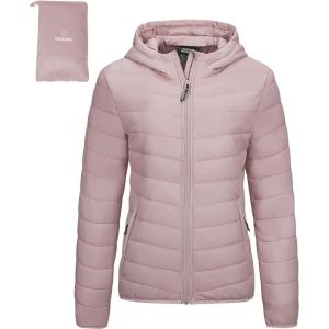 imageOutdoor Ventures Womens Packable Lightweight FullZip Puffer Jacket with Hood Quilted Winter CoatPale Rosyfold in Pocket