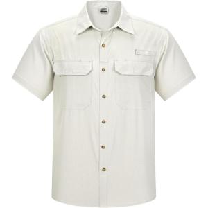 imageOutdoor Ventures Mens Lightweight Short Sleeve Fishing Shirt UPF 50 Button Down Quick Dry Cooling Hiking Travel Safari ShirtBeige