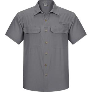 imageOutdoor Ventures Mens Lightweight Short Sleeve Fishing Shirt UPF 50 Button Down Quick Dry Cooling Hiking Travel Safari ShirtStorm Grey