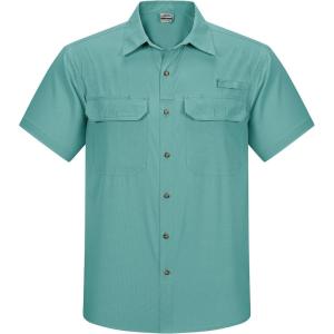 imageOutdoor Ventures Mens Lightweight Short Sleeve Fishing Shirt UPF 50 Button Down Quick Dry Cooling Hiking Travel Safari ShirtTeal