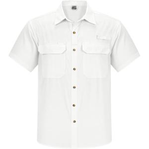 imageOutdoor Ventures Mens Lightweight Short Sleeve Fishing Shirt UPF 50 Button Down Quick Dry Cooling Hiking Travel Safari ShirtWhite