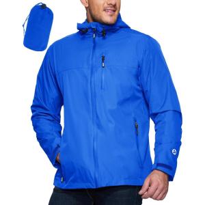 imageOutdoor Ventures Mens Packable Rain Jacket Waterproof Lightweight Raincoat with Hood Windproof Cycling JacketsBright Blue
