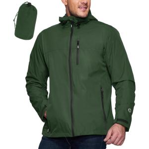 imageOutdoor Ventures Mens Packable Rain Jacket Waterproof Lightweight Raincoat with Hood Windproof Cycling JacketsDark Green