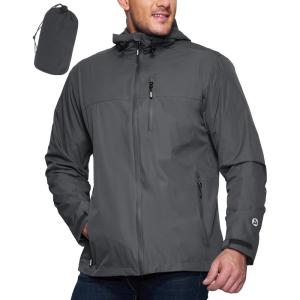 imageOutdoor Ventures Mens Packable Rain Jacket Waterproof Lightweight Raincoat with Hood Windproof Cycling JacketsGrey