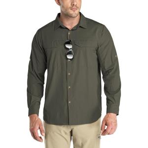 imageOutdoor Ventures Mens UPF 50 UV Sun Protection SPF Hiking Shirt Long Sleeve Lightweight Quick Dry for Safari Travel FishingGreen