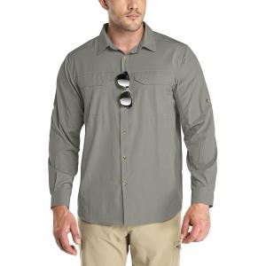 imageOutdoor Ventures Mens UPF 50 UV Sun Protection SPF Hiking Shirt Long Sleeve Lightweight Quick Dry for Safari Travel FishingGrey Green