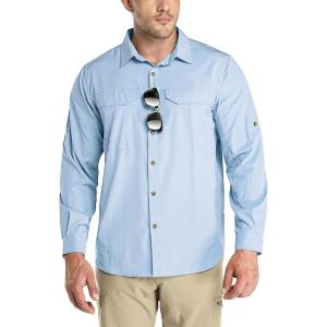 imageOutdoor Ventures Mens UPF 50 UV Sun Protection SPF Hiking Shirt Long Sleeve Lightweight Quick Dry for Safari Travel FishingLight Blue