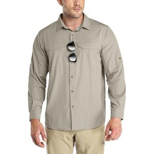 imageOutdoor Ventures Mens UPF 50 UV Sun Protection SPF Hiking Shirt Long Sleeve Lightweight Quick Dry for Safari Travel FishingMid Grey