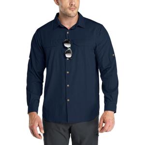 imageOutdoor Ventures Mens UPF 50 UV Sun Protection SPF Hiking Shirt Long Sleeve Lightweight Quick Dry for Safari Travel FishingNavy