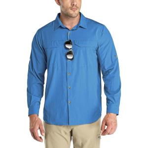 imageOutdoor Ventures Mens UPF 50 UV Sun Protection SPF Hiking Shirt Long Sleeve Lightweight Quick Dry for Safari Travel FishingSea Blue