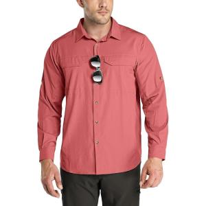 imageOutdoor Ventures Mens UPF 50 UV Sun Protection SPF Hiking Shirt Long Sleeve Lightweight Quick Dry for Safari Travel FishingWatermelon