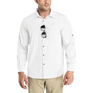 imageOutdoor Ventures Mens UPF 50 UV Sun Protection SPF Hiking Shirt Long Sleeve Lightweight Quick Dry for Safari Travel FishingWhite
