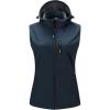 imageOutdoor Ventures Womens Hooded Lightweight Softshell Vest Windproof Fleece Lined Sleeveless Jacket for Golf Running TravelDark Blue