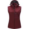 imageOutdoor Ventures Womens Hooded Lightweight Softshell Vest Windproof Fleece Lined Sleeveless Jacket for Golf Running TravelDark Red