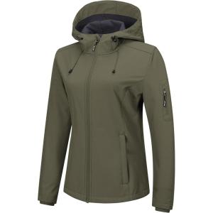 imageOutdoor Ventures Womens Softshell Jacket with Hood Fleece Lined Warm Lightweight Waterproof Insulated WindbreakerOlive Green