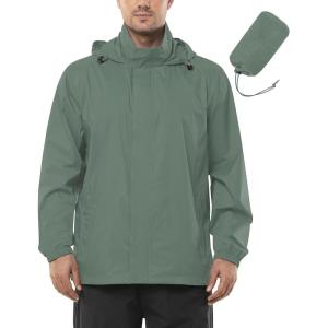 imageOutdoor Ventures Mens Rain Jacket Waterproof Lightweight Packable Rain Shell Raincoat with Hood for Golf Hiking TravelGreen Gray