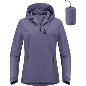imageOutdoor Ventures Packable Rain Jacket Women Lightweight Waterproof Raincoat with Hood Cycling Bike JacketGrayish Purple