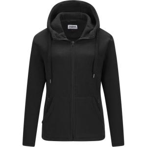 imageOutdoor Ventures Womens Full Zip Hooded Fleece Jacket Coat with 6 Pockets Warm Soft Polar Fleece Casual Hoodie SweatshirtBlack