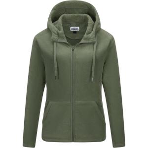 imageOutdoor Ventures Womens Full Zip Hooded Fleece Jacket Coat with 6 Pockets Warm Soft Polar Fleece Casual Hoodie SweatshirtGreen Gray