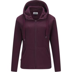 imageOutdoor Ventures Womens Full Zip Hooded Fleece Jacket Coat with 6 Pockets Warm Soft Polar Fleece Casual Hoodie SweatshirtWine