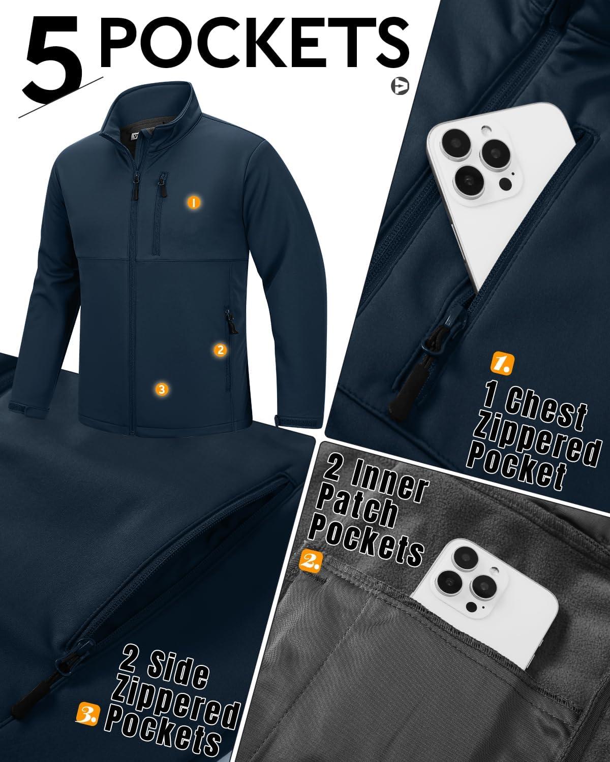 imageOutdoor Ventures Mens Softshell Jacket Waterproof Fleece Lined Rain Shell Jacket Lightweight Windbreaker for Hiking TravelBlue