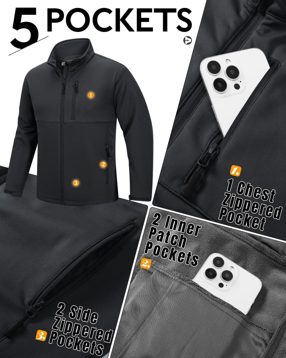imageOutdoor Ventures Mens Softshell Jacket Waterproof Fleece Lined Rain Shell Jacket Lightweight Windbreaker for Hiking TravelGrey