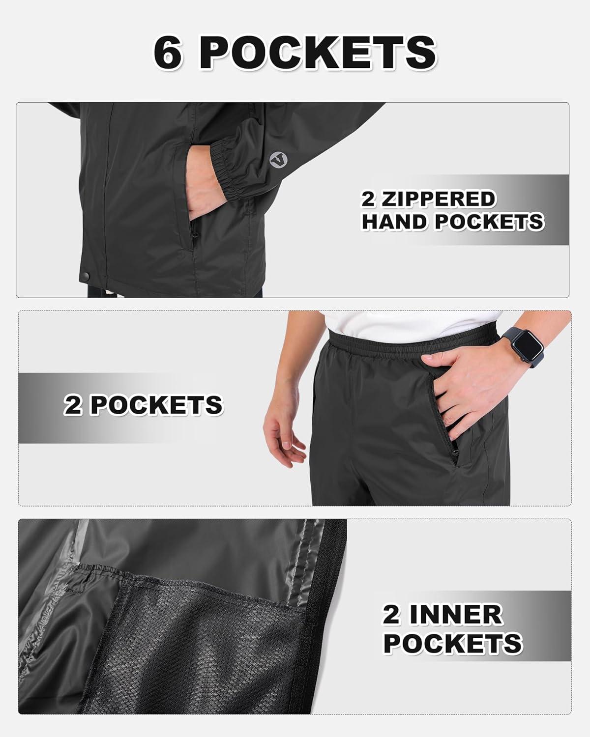 imageOutdoor Ventures Packable Rain Suit for Men Lightweight Waterproof Breathable Rain Gear for golf Rain Jacket PantsBlack