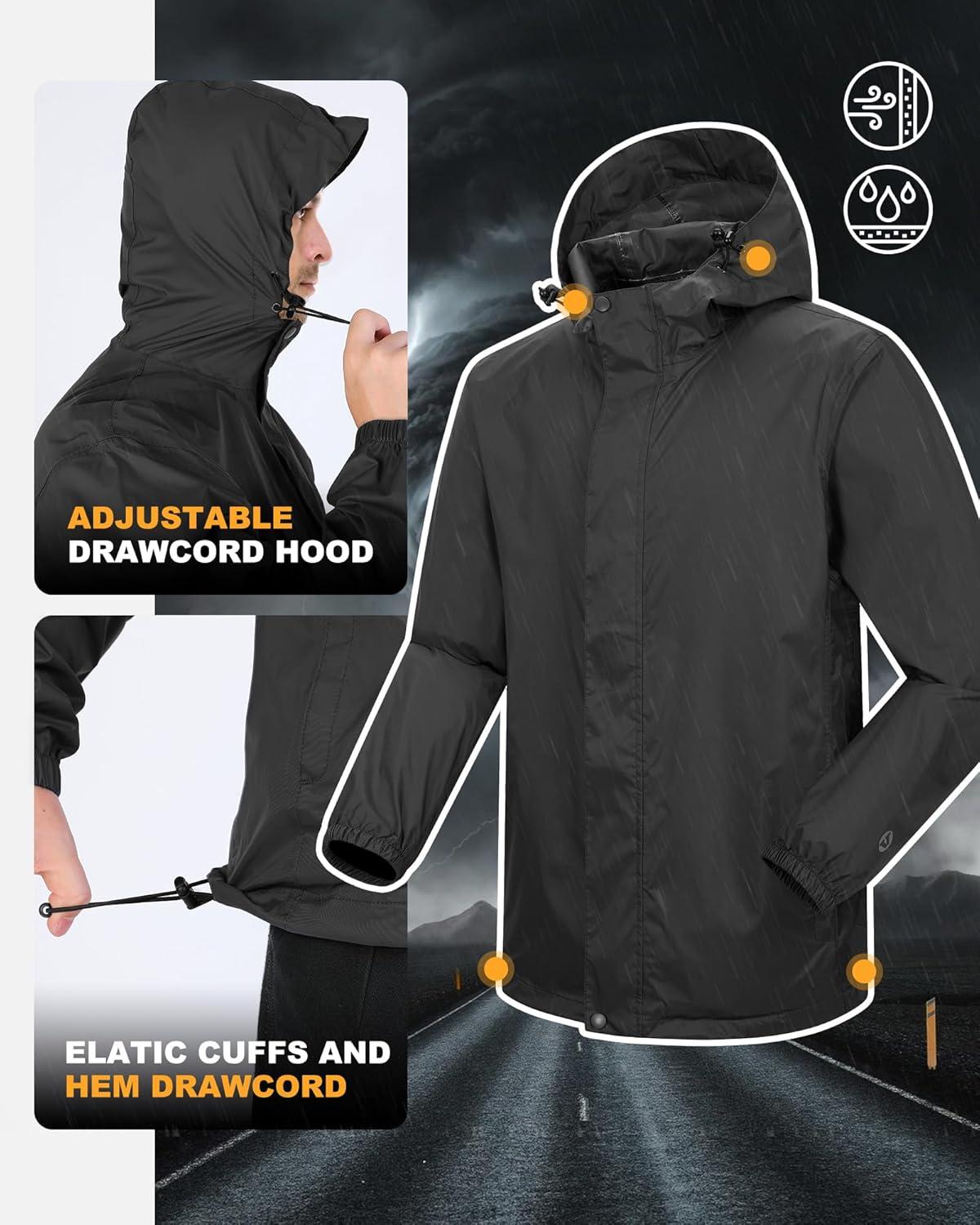 imageOutdoor Ventures Packable Rain Suit for Men Lightweight Waterproof Breathable Rain Gear for golf Rain Jacket PantsBlack