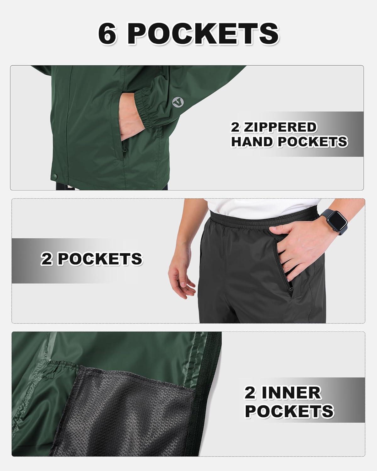 imageOutdoor Ventures Packable Rain Suit for Men Lightweight Waterproof Breathable Rain Gear for golf Rain Jacket PantsGreen