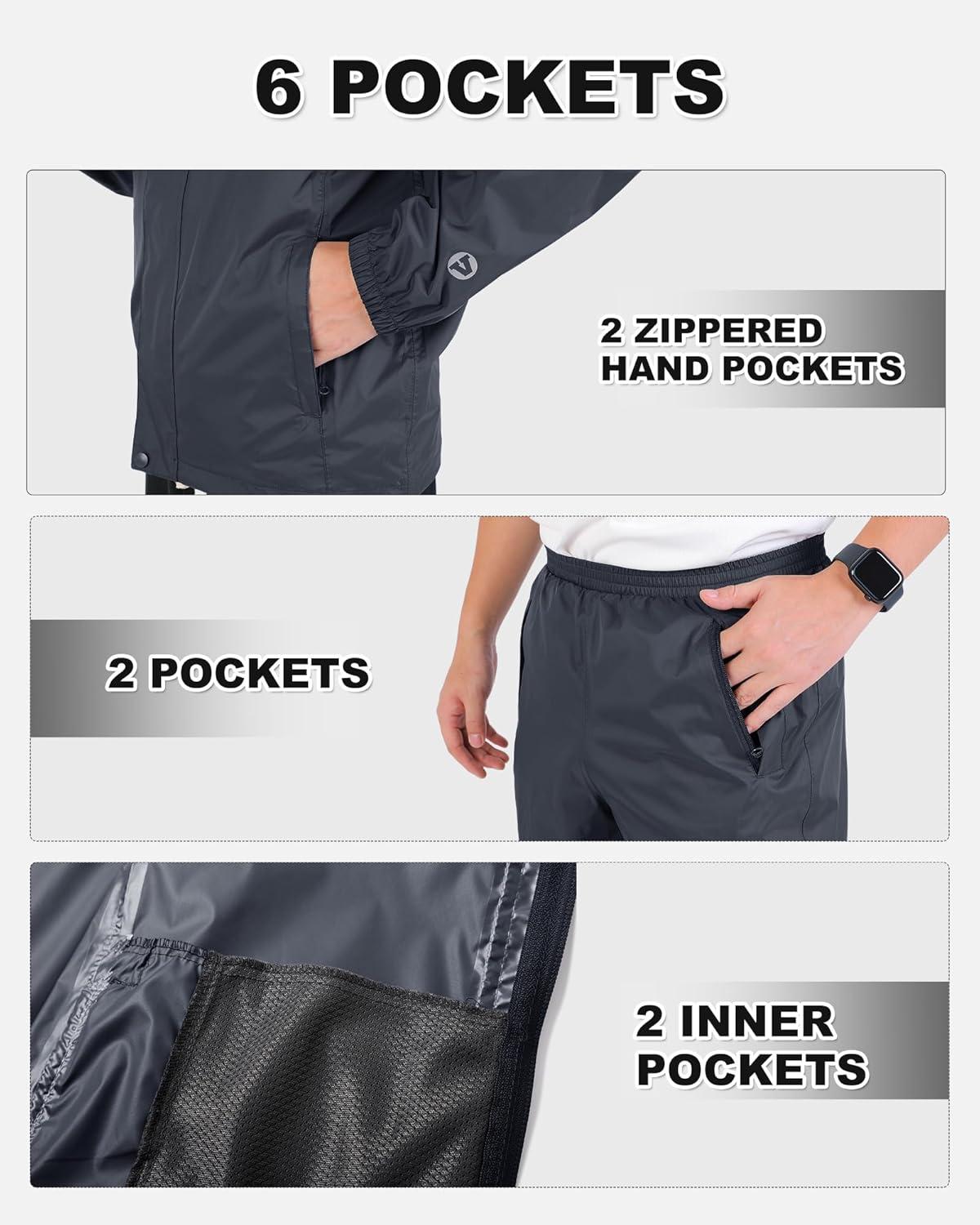 imageOutdoor Ventures Packable Rain Suit for Men Lightweight Waterproof Breathable Rain Gear for golf Rain Jacket PantsGrey