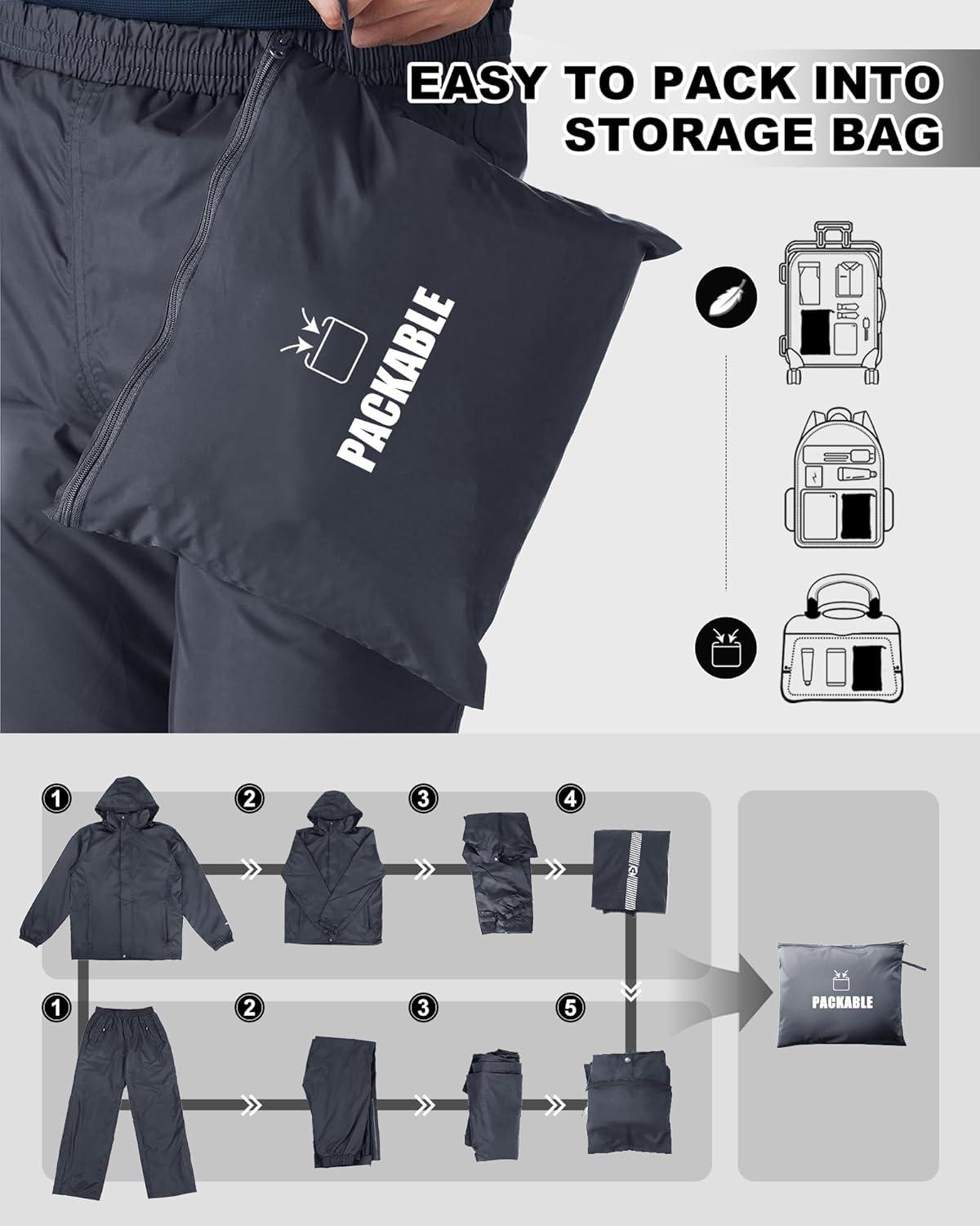 imageOutdoor Ventures Packable Rain Suit for Men Lightweight Waterproof Breathable Rain Gear for golf Rain Jacket PantsGrey
