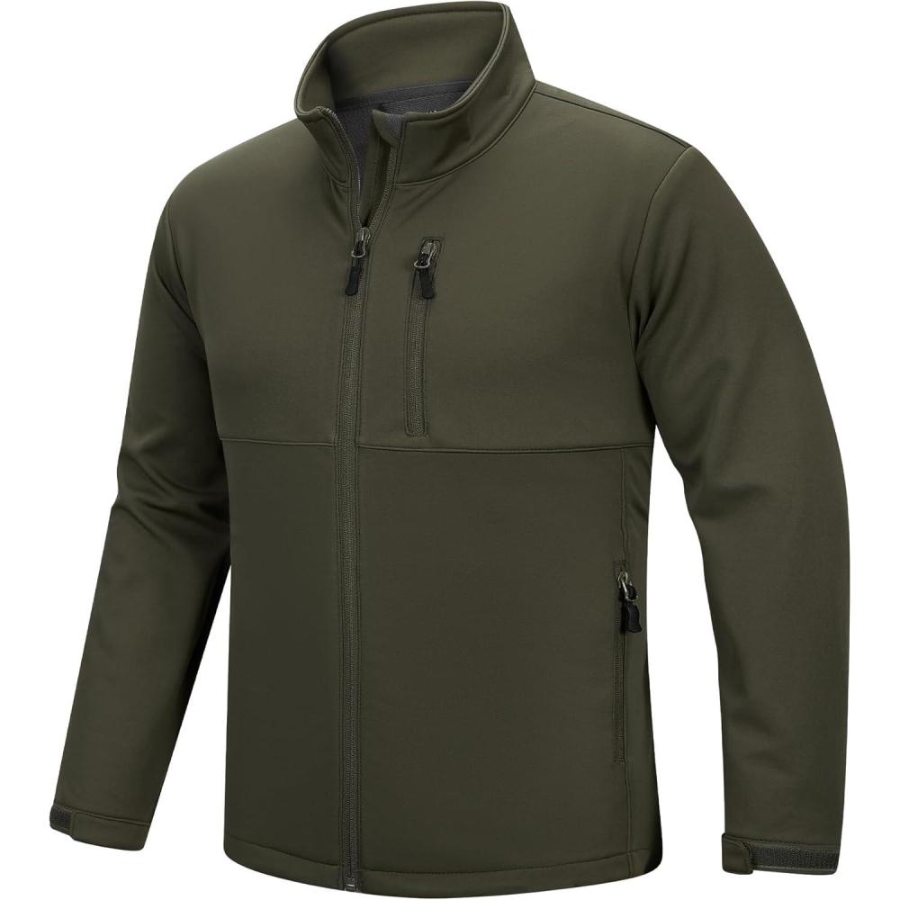 imageOutdoor Ventures Mens Softshell Jacket Waterproof Fleece Lined Rain Shell Jacket Lightweight Windbreaker for Hiking TravelOlive