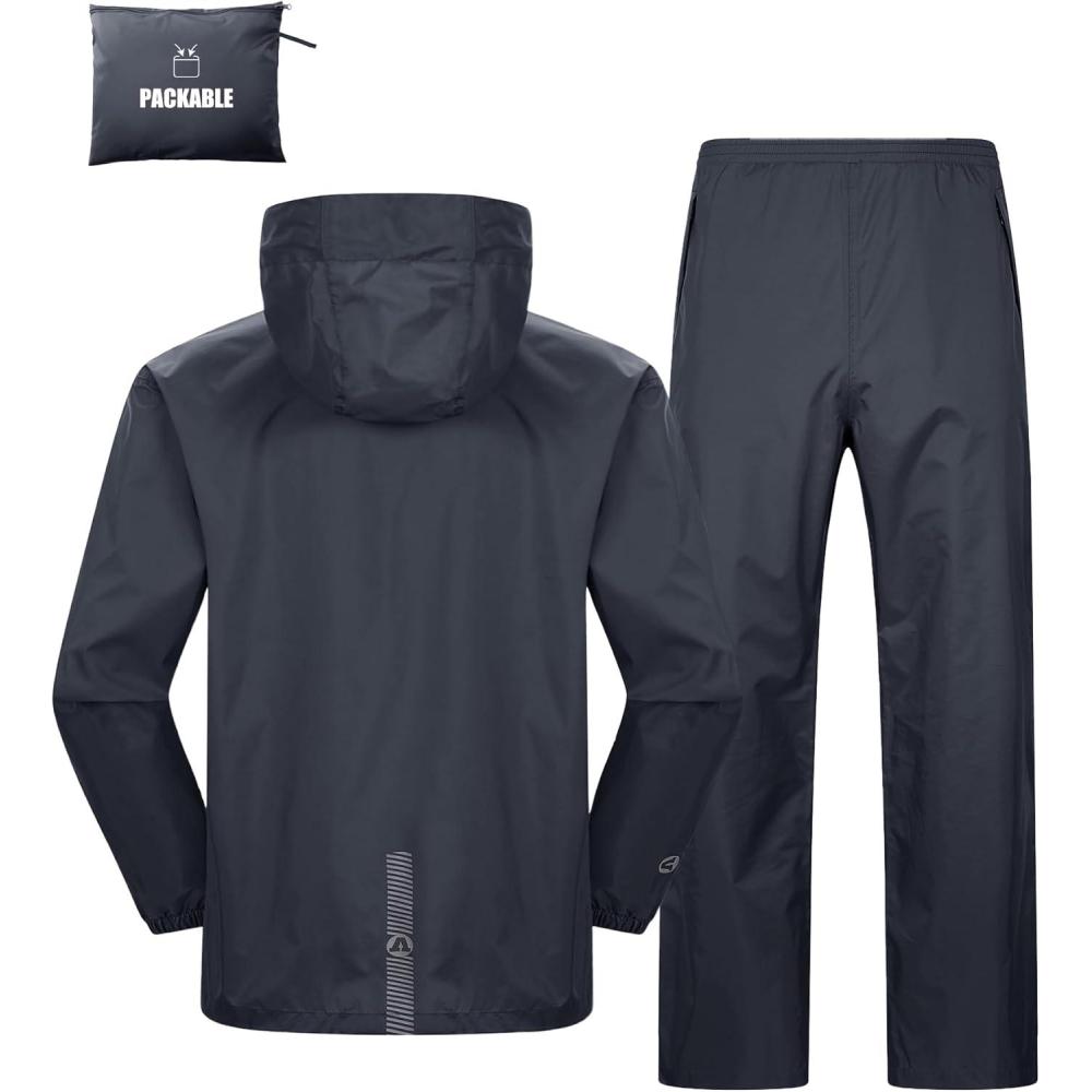 imageOutdoor Ventures Packable Rain Suit for Men Lightweight Waterproof Breathable Rain Gear for golf Rain Jacket PantsGrey