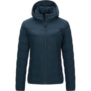 imageOutdoor Ventures Womens Hooded Puffer Jacket Waterproof Lightweight FullZip Warm Quilted Winter CoatDeep Blue
