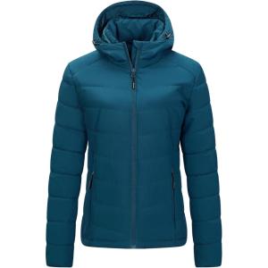 imageOutdoor Ventures Womens Hooded Puffer Jacket Waterproof Lightweight FullZip Warm Quilted Winter CoatModern Blue