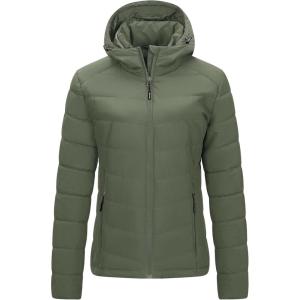 imageOutdoor Ventures Womens Hooded Puffer Jacket Waterproof Lightweight FullZip Warm Quilted Winter CoatOlive Green