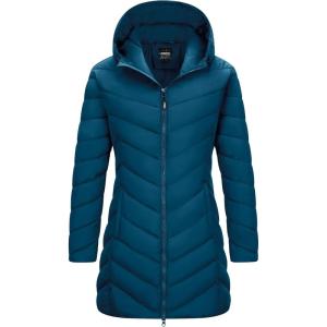 imageOutdoor Ventures Womens Long Hooded Lightweight Puffer Coat Quilted Insulated Winter JacketModern Blue
