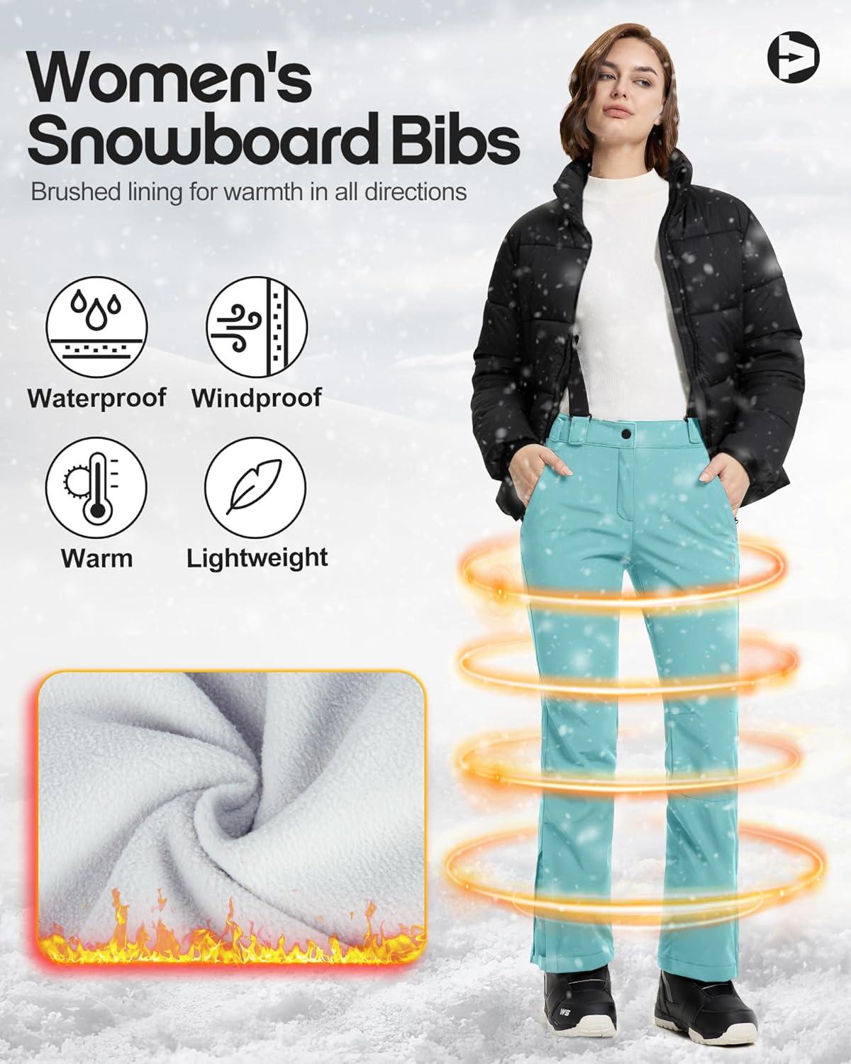 imageOutdoor Ventures Womens Ski Snow Bib Pants Warm Insulated Waterproof Snowboard Softshell Pants with Detachable BibBlue